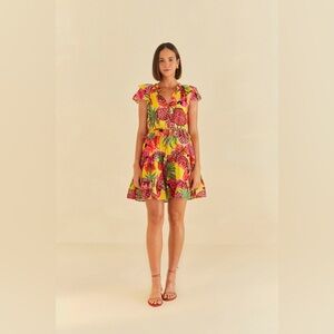 Farm Rio Yellow Fruit Dream Ruffle Mini Dress Medium